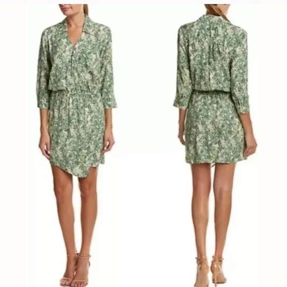 Cabi green tropical leaf print faux wrap dress - Picture 2 of 8